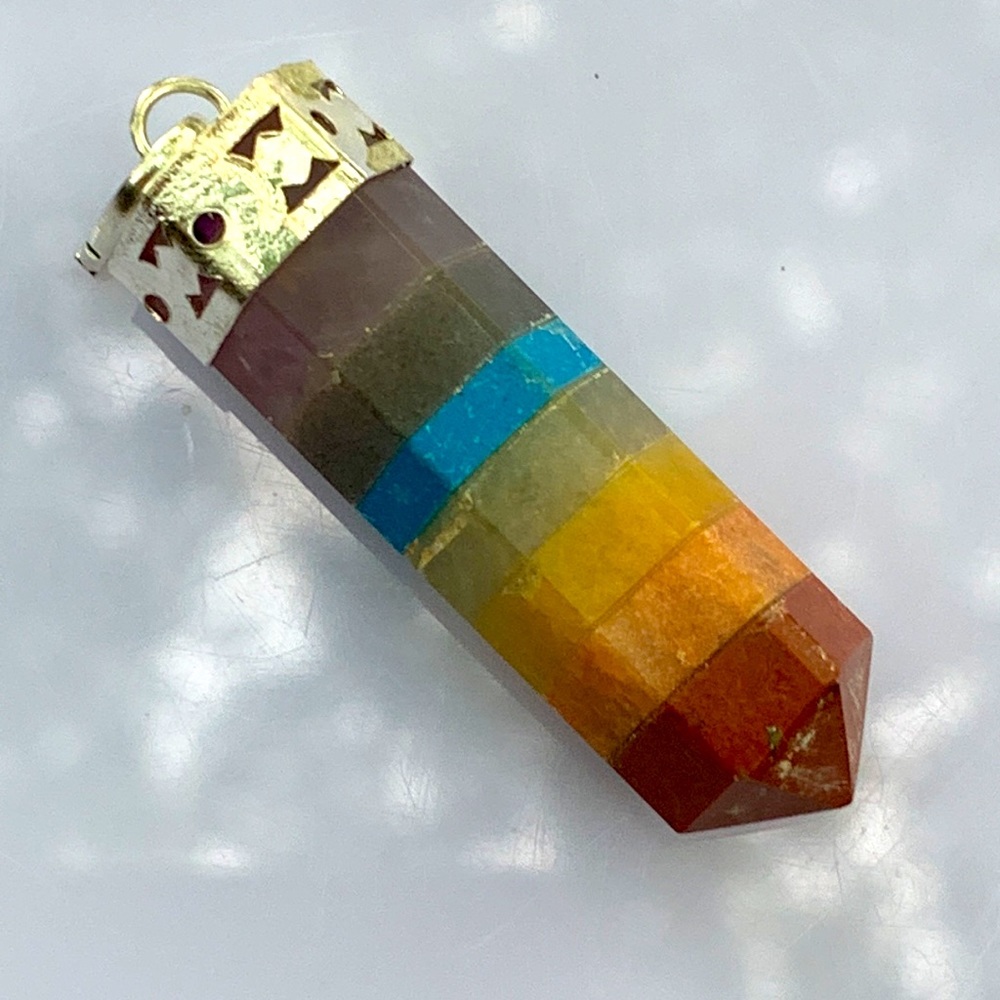 Seven Chakra Silver Capped Terminated Pendant - Picture 4 of 16
